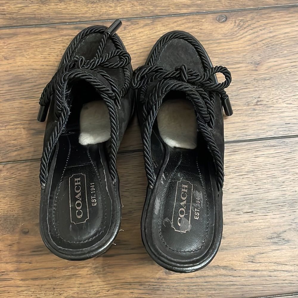 Coach Jenn Size 7.5 Black Suede Corded Mules - Picture 8 of 10